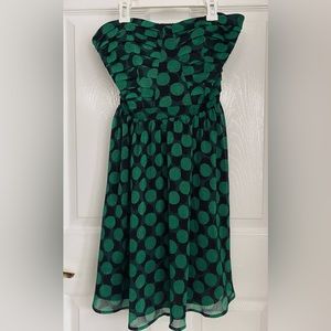 Fynn & Rose 💥🔥 emerald green and black polka dot strapless cocktail dress